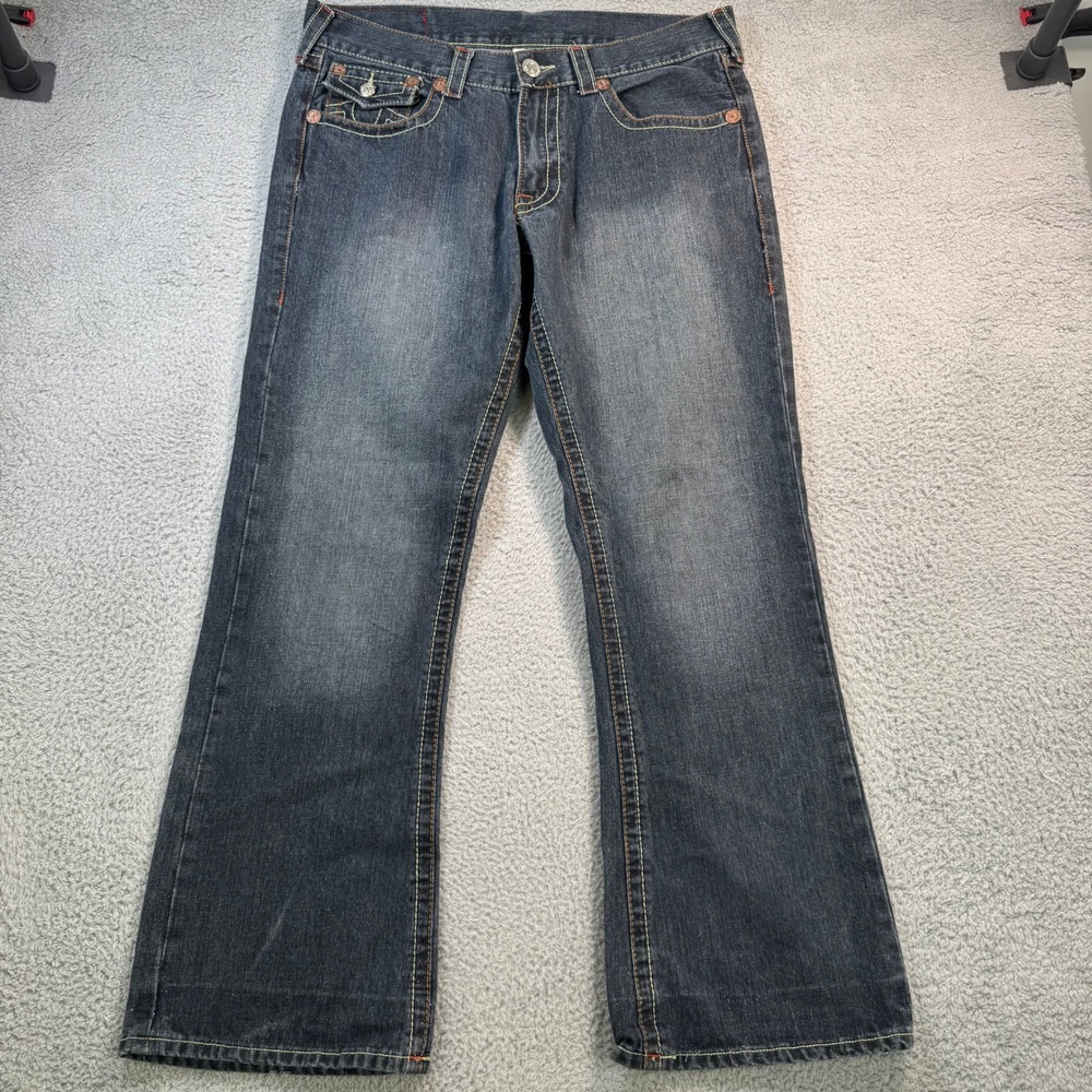 True Religion Billy Big T Mens Dark Wash Bootcut Jeans 36x32 Made in USA Blue